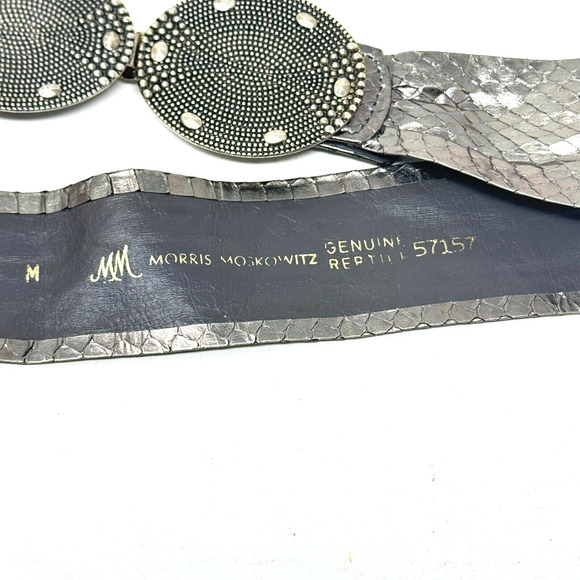 Vtg Morris Moskowitz Medium Belt Gunmetal Metallic Snakekin Nailhead Buckle main image 5